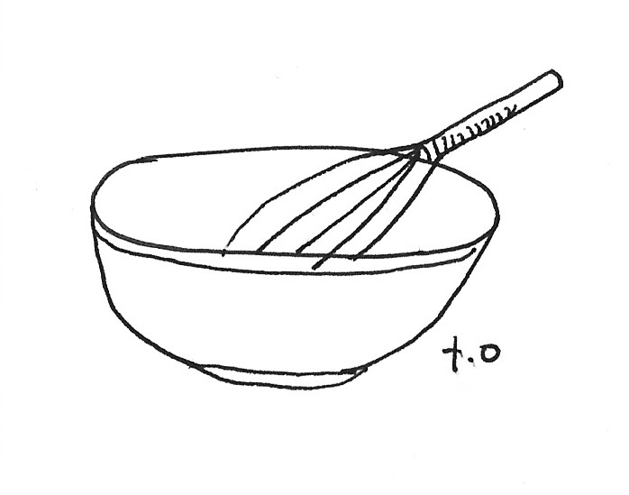 Illustration of a mixing bowl and whisk